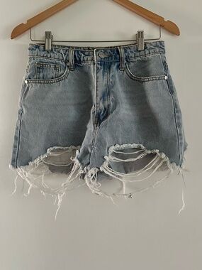 Missguided Light Blue Distressed Denim Cutoff Shorts